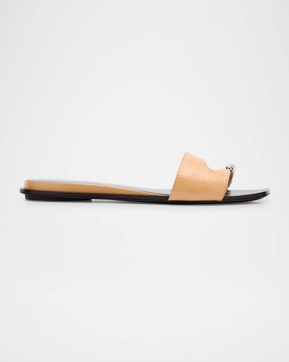 Pierced Leather Toe Ring Flat Sandals